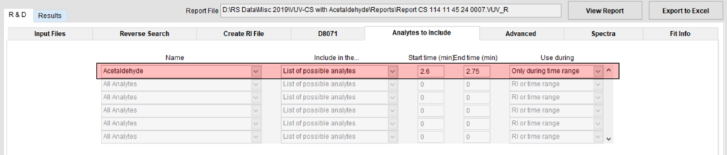 Analytes to include Analyze